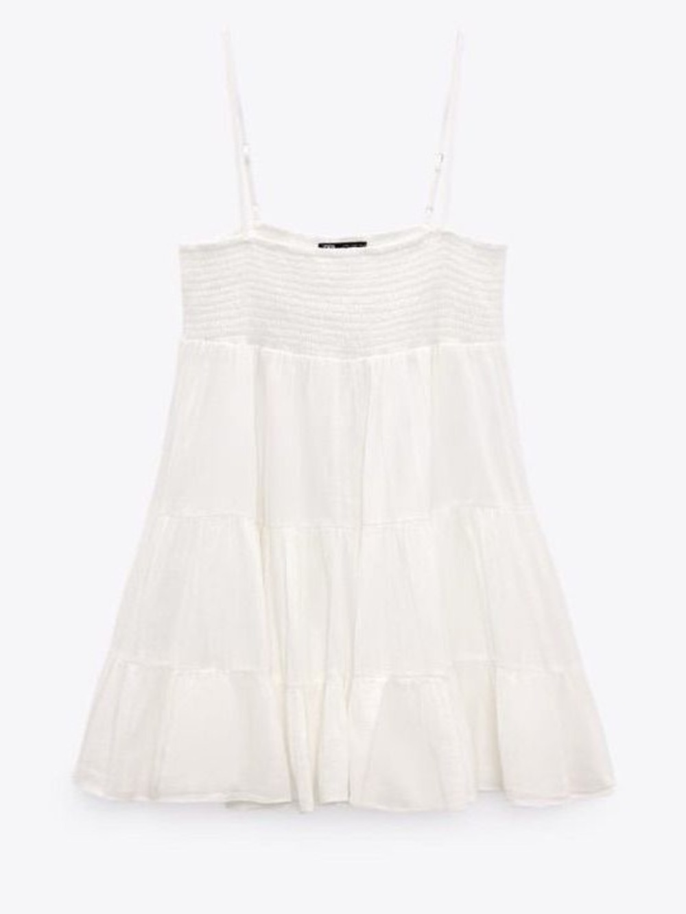 Zara White Smocked Tiered Mini Sundress